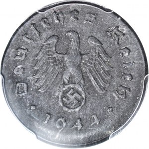 Niemcy, III Rzesza, 5 fenigów 1944 E, Muldenhütten, DESTRUKT bez PIERŚCIENIA