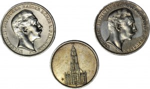 Nemecko, sada 3 známok. 3 marky 1909 a 1908, 5 mariek 1935, sada 3 ks.