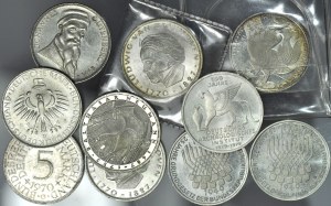 Germany, West Germany, 5 Mark silver, set of 10 pieces.