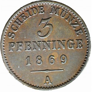 Germania, Prussia, 3 pfennig 1869 A, Berlino