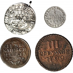 Německo, sada 4 kusů, 17.-19. století, stříbro a měď