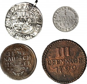 Allemagne, Ensemble de 4 pièces, argent et cuivre, 17e-19e siècle