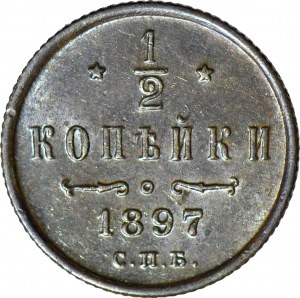 Rusko, Mikuláš II, 1/2 kopejky 1897 СПБ, Petrohrad, razené