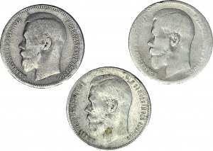 Rusko, Mikuláš II., rubl 1896-97-98, sada 3 kusů.