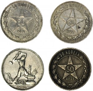Russie / RSFSR / CCP, 50 kopecks 1921-22-25, ensemble de 4 pièces.
