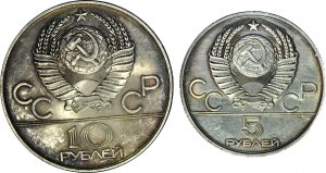 UdSSR, 10 und 5 Rubel 1979, Olympische Spiele in Moskau, Gewichtheben und Judo