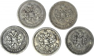 Russia, Nicholas II, 50 kopecks 1897-99, set of 5 pcs.