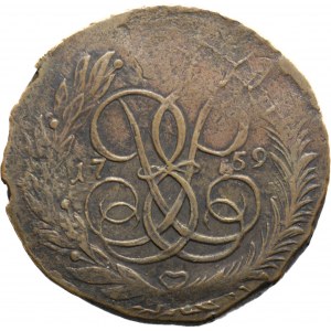 Rusko, Alžbeta, 5 kopejok 1759 MM, vzácnejšie