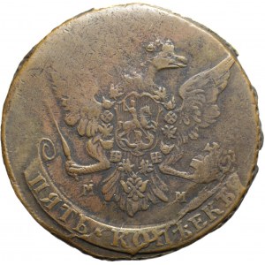 Rosja, Elżbieta, 5 kopiejek 1759 MM, rzadsze