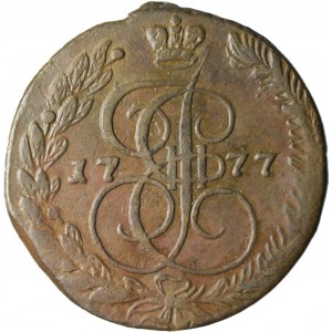 Rusko, 5 kopejok, Katarína II, 5 kopejok, 1777 EM, Jekaterinburg