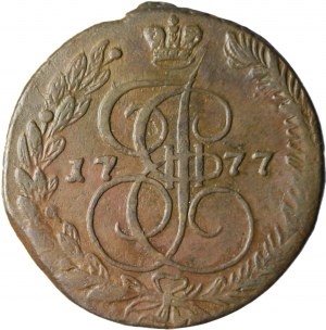 Rusko, 5 kopejok, Katarína II, 5 kopejok, 1777 EM, Jekaterinburg