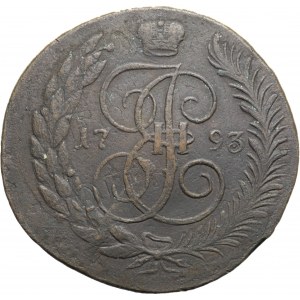 Rosja, Katarzyna II, 5 kopiejek 1793 EM, Jekaterinburg, przebitka