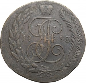 Rosja, Katarzyna II, 5 kopiejek 1793 EM, Jekaterinburg, przebitka