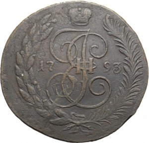 Rusko, Katarína II, 5 kopejok 1793 EM, Jekaterinburg, prelamované