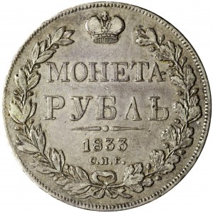 Rusko, Mikuláš I., rubľ 1833 НГ, Petrohrad