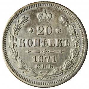 Rusko, Alexander II, 20 kopejok 1871 HI, Petrohrad