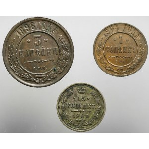 Russia, Nicola II, serie di 3 monete