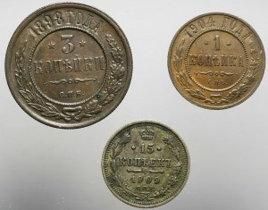 Rosja, Mikołaj II, Zestaw 3 monet