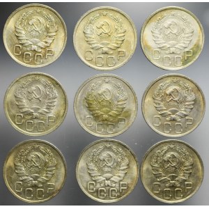 Russia sovietica, serie di nove monete da 20 copechi 1935-1936