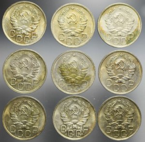Soviet Russia, Set of nine 20 kopecks coins 1935-1936