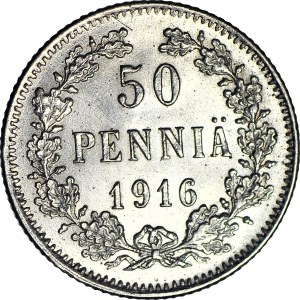 Fínsko / Rusko, Mikuláš II, 50 penniä 1916 S, razené