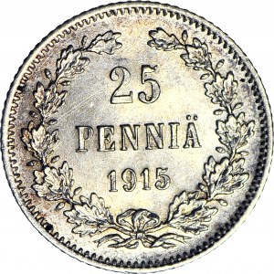 Finsko / Rusko, Mikuláš II, 25 penniä 1915 S, raženo