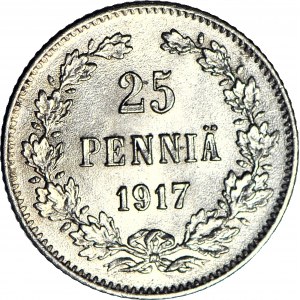 Finland / Russia, Nicholas II, 25 penniä 1917 S, mint.