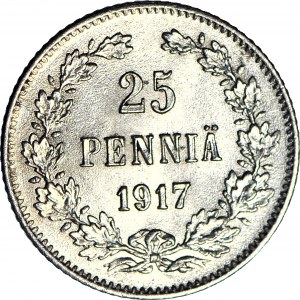 Fínsko / Rusko, Mikuláš II, 25 penniä 1917 S, razené