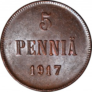 Finsko / Rusko, Mikuláš II, 5 penniä 1917, raženo
