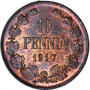 Finlandia / Russia, Nicola II, 10 pennyä 1917, coniato