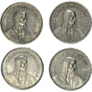 5 szt. zestaw, Szwajcaria, 5 franków 1968-73-81