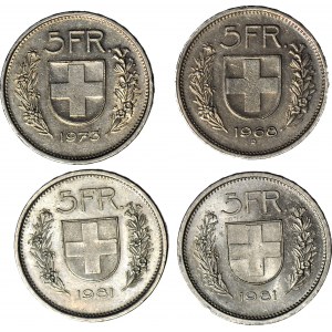 5-dielna súprava, Švajčiarsko, 5 frankov 1968-73-81