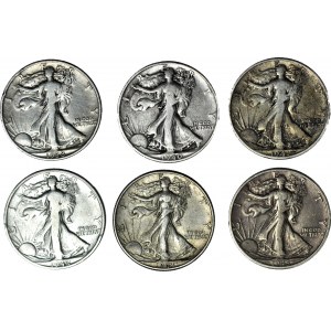 USA, 1/2 dolaru 1938-40-41-42-43-45, sada 6 kusů