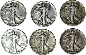USA, 1/2 Dollar 1938-40-41-42-43-45, Satz von 6 Stück