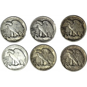 USA, 1/2 Dollar 1938-40-41-42-43-45, Satz von 6 Stück