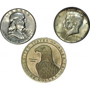 USA, 1 dolar 1983 Igrzyska Olimpijskie i 1/2 dolara 1957-64, zestaw 3 sztuk