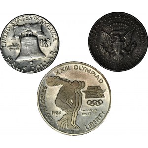 USA, 1 Dollar 1983 Olympische Spiele und 1/2 Dollar 1957-64, Satz von 3 Stück