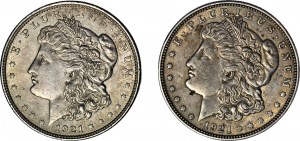USA, $1 1921, Philadelphia a Denwer, typ Morgan, sada 2 kusů.