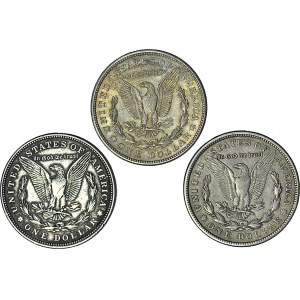 USA, 1 dolár 1921, Philadelphia a San Francisco, typ Morgan, sada 3 kusov.