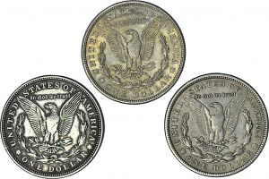 USA, $1 1921, Philadelphia a San Francisco, typ Morgan, sada 3 kusů.