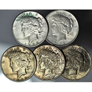 USA, $1 1922-1923, sada 5 mincí typu Peace.