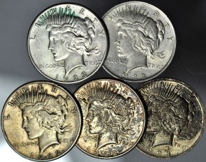 USA, $1 1922-1923, Peace type set of 5 pieces.