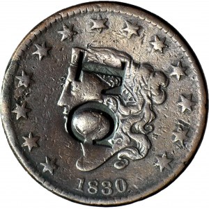 RRR-, USA/Sri Lanka, 1 Cent 1830, gegengestempelt von Tatham &amp; Co. - Sri Lanka