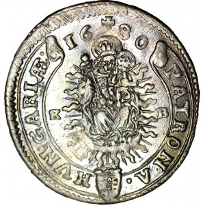 Hungary, Leopold I, 15 krajcars 1680 KB, Kremnica, minted