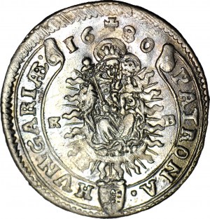 Hungary, Leopold I, 15 krajcars 1680 KB, Kremnica, minted