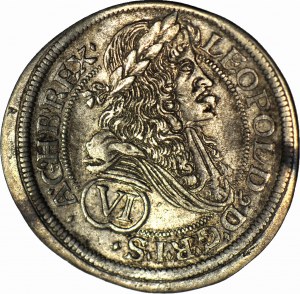Uhersko, Leopold I., 6 krajcarů 1688 MM, Vídeň, denominace IV nad nánožníkem