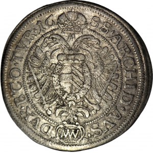Ungarn, Leopold I., 6 Krajcars 1688 MM, Wien, Denomination IV über dem Widerlager