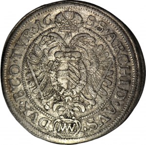 Hongrie, Léopold Ier, 6 krajcars 1688 MM, Vienne, dénomination IV au-dessus du pilier
