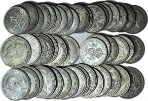 Spojené kráľovstvo, 1 a 2 šilingy, 46 mincí, striebro