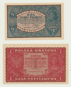 1/2 polnische Marke 1920 und 1 polnische Marke 1919, 1. Serie KC